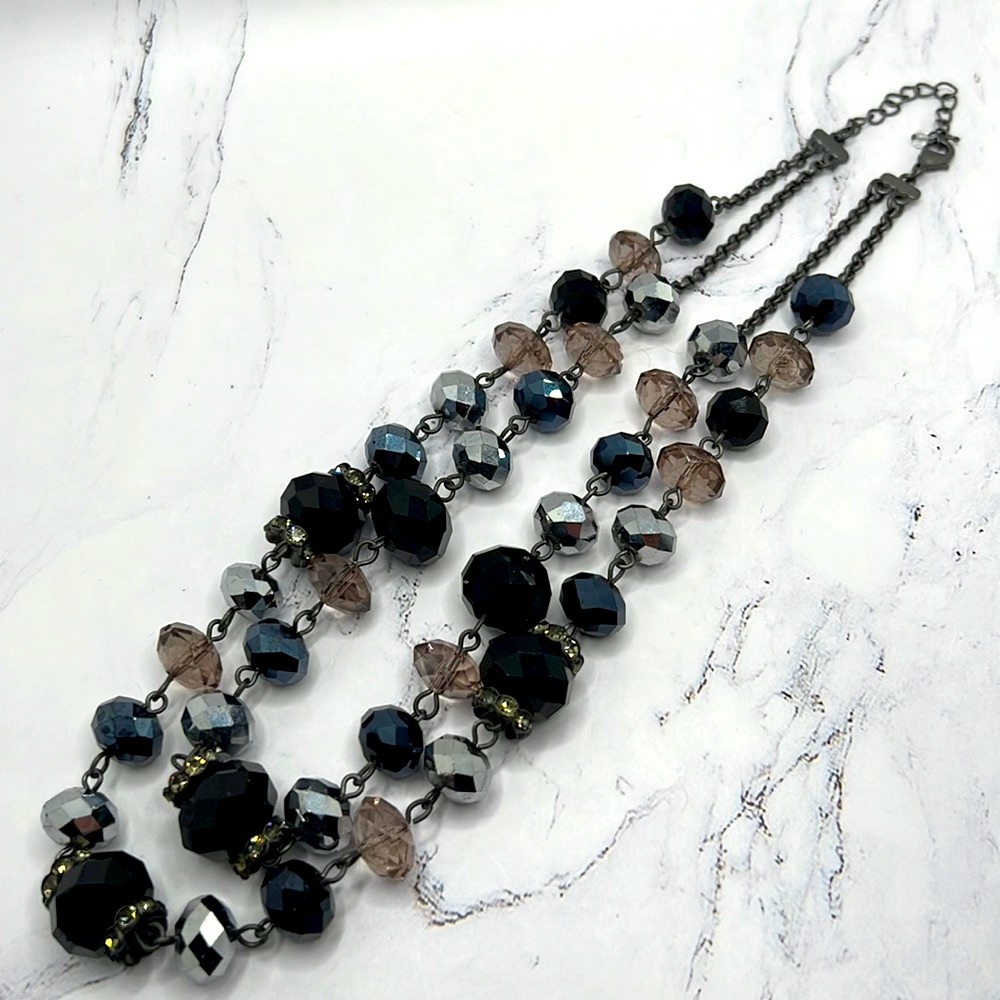 Crystal and Gunmetal Chain Necklace.
